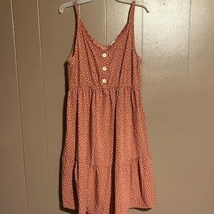 (6/$10) Brown/Red Sleeveless Button-Front Maternity Dress
